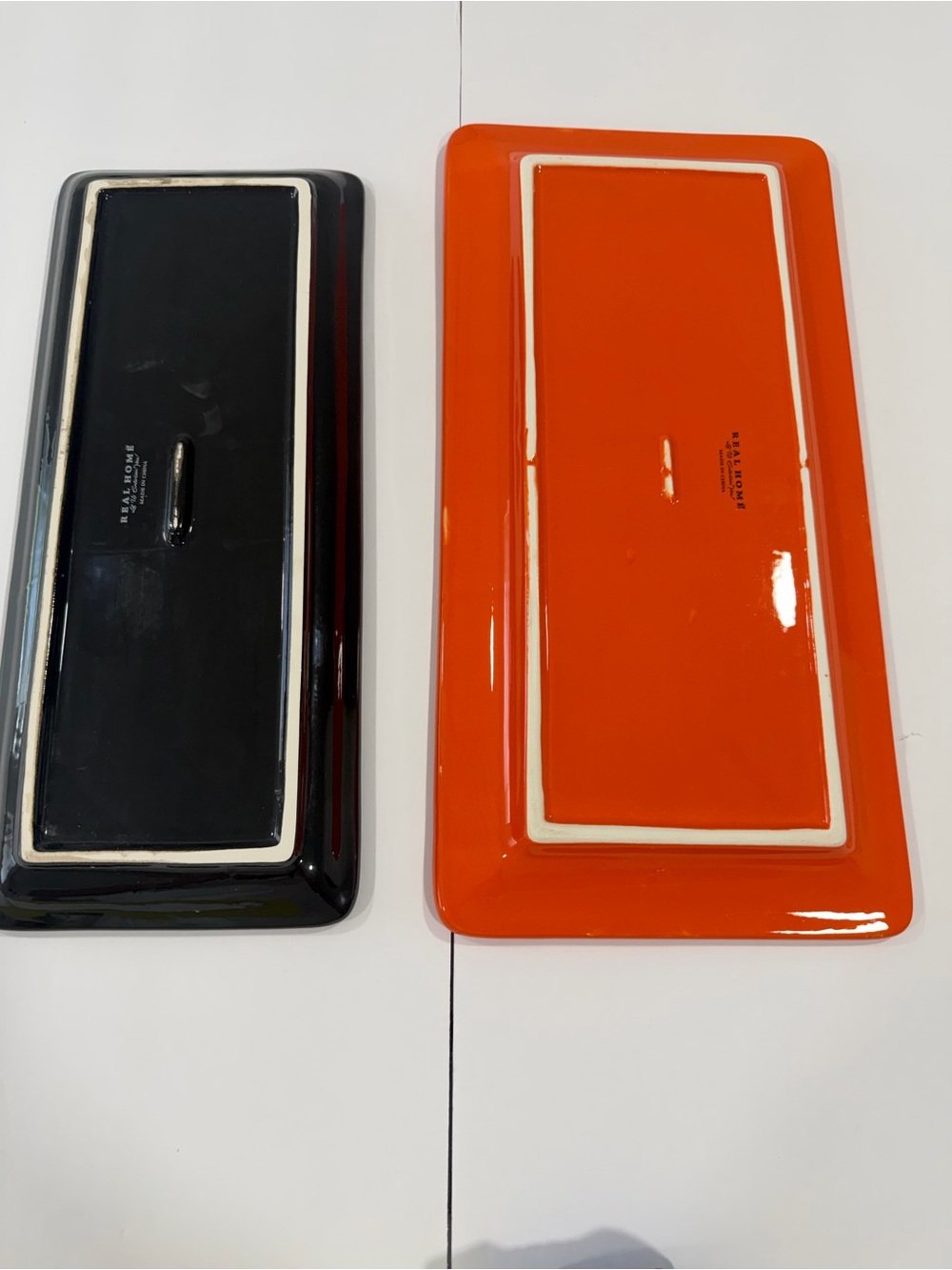 Black and Orange Ceramic Serving Trays - Sleek Rectangle Set - Picture 7 of 8